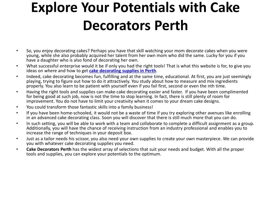 explore your potentials with cake decorators perth
