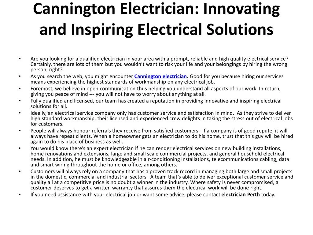 cannington electrician innovating and inspiring electrical solutions