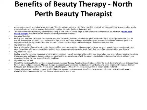 North Perth Beauty Therapist