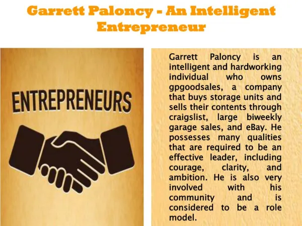 Garrett Paloncy - An Intelligent Entrepreneur