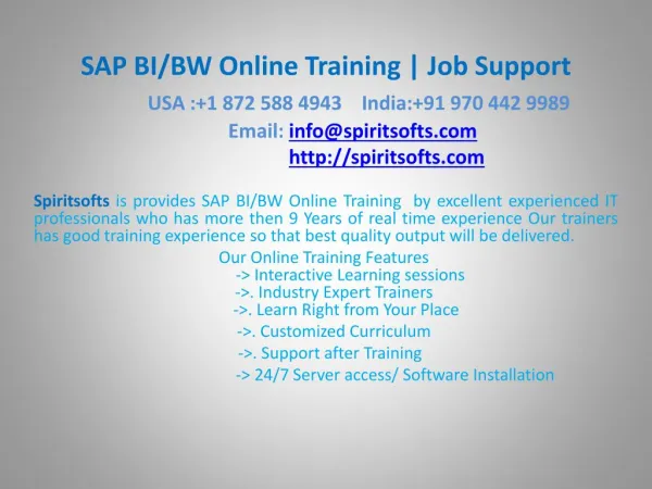 SAP BI/BW Online Training | SAP BW Job Support