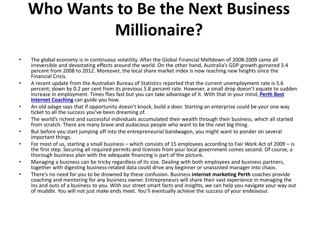 who wants to be the next business millionaire