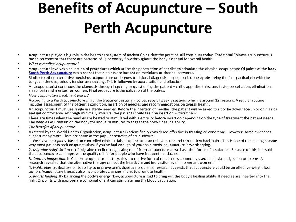benefits of acupuncture south perth acupuncture