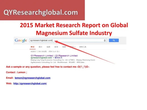 2015 Deep Research Report on Global Magnesium Sulfate Indust
