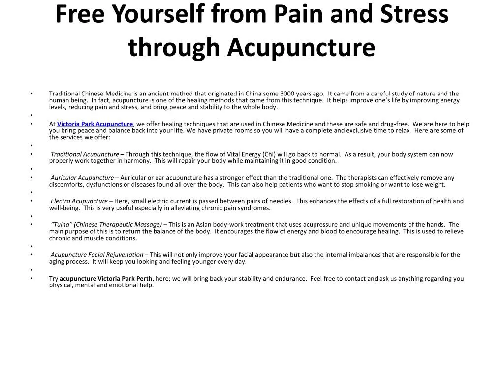 free yourself from pain and stress through acupuncture