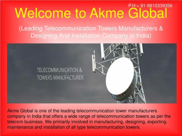 Telecommunication Towers Manufacturers in India – Akmeglobal