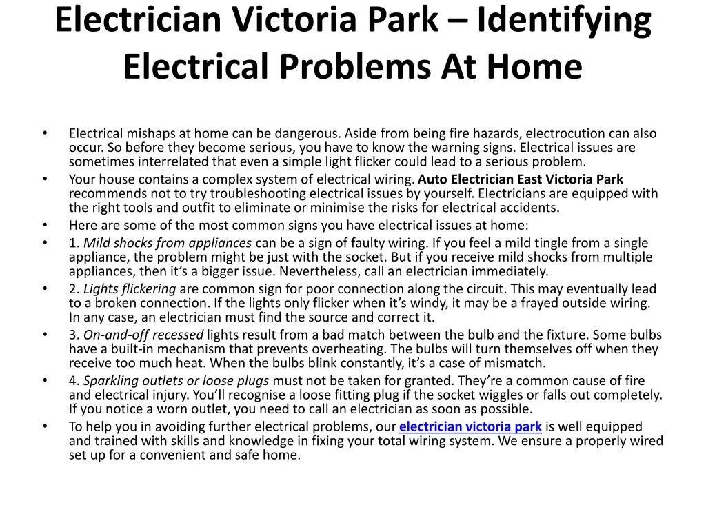 electrician victoria park identifying electrical problems at home