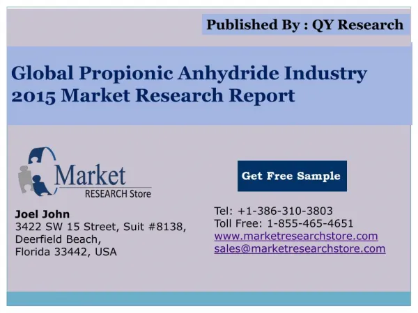 Global Propionic Anhydride Industry 2015 Market Analysis Sur