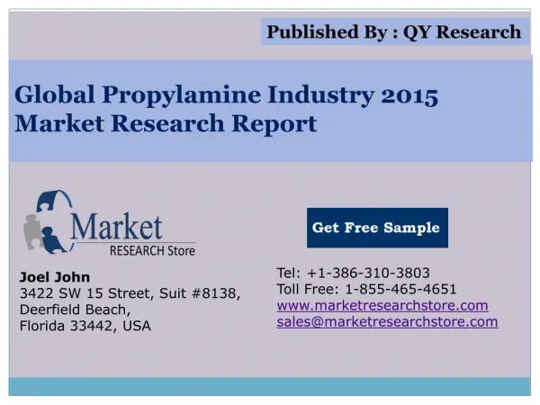 Global Propylamine Industry 2015 Market Analysis Survey Rese