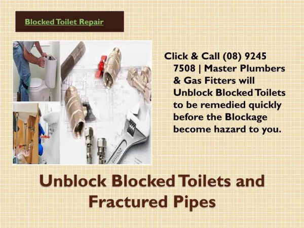 Unblock Blocked Toilets and Fractured Pipes Repairs