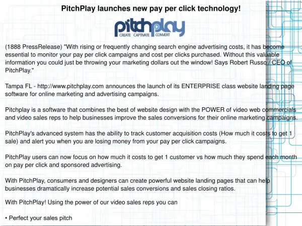 PitchPlay launches new pay per click technology!