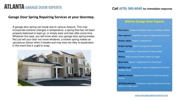 Garage Door Spring Repairing Services at your doorstep.