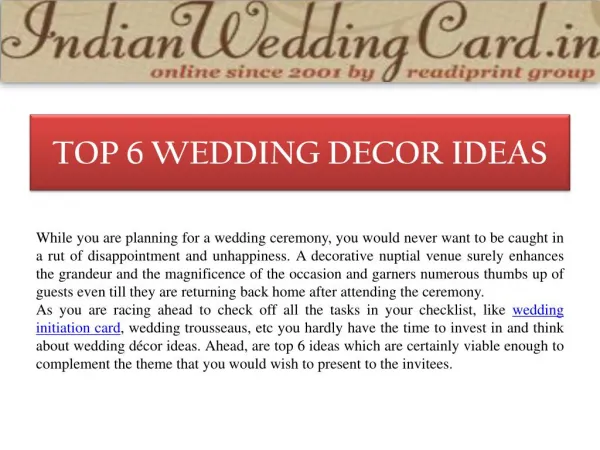 Top 6 Wedding Decor Ideas
