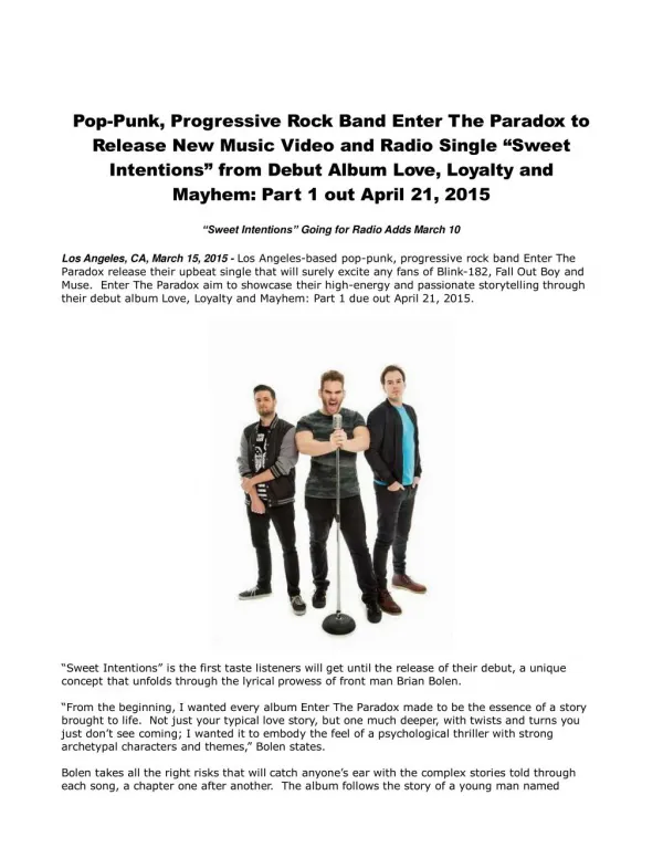 Pop-Punk, Progressive Rock Band Enter The Paradox to Release