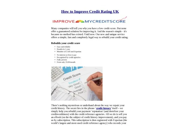How to Improve Credit Rating UK