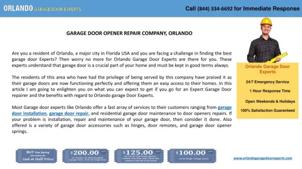 GARAGE DOOR OPENER REPAIR COMPANY, ORLANDO