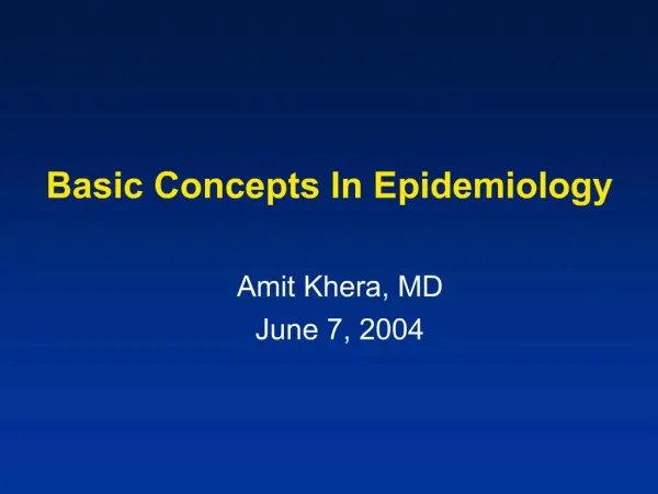 Basic Concepts In Epidemiology