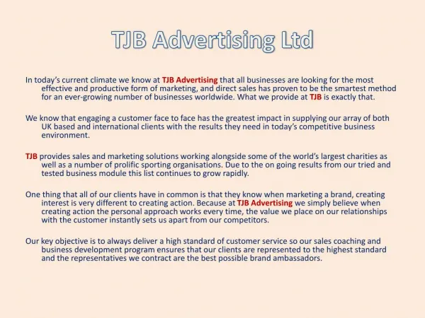 TJB Advertising - Directors Message
