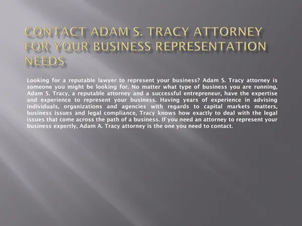 Contact Adam S. Tracy for your business representation needs