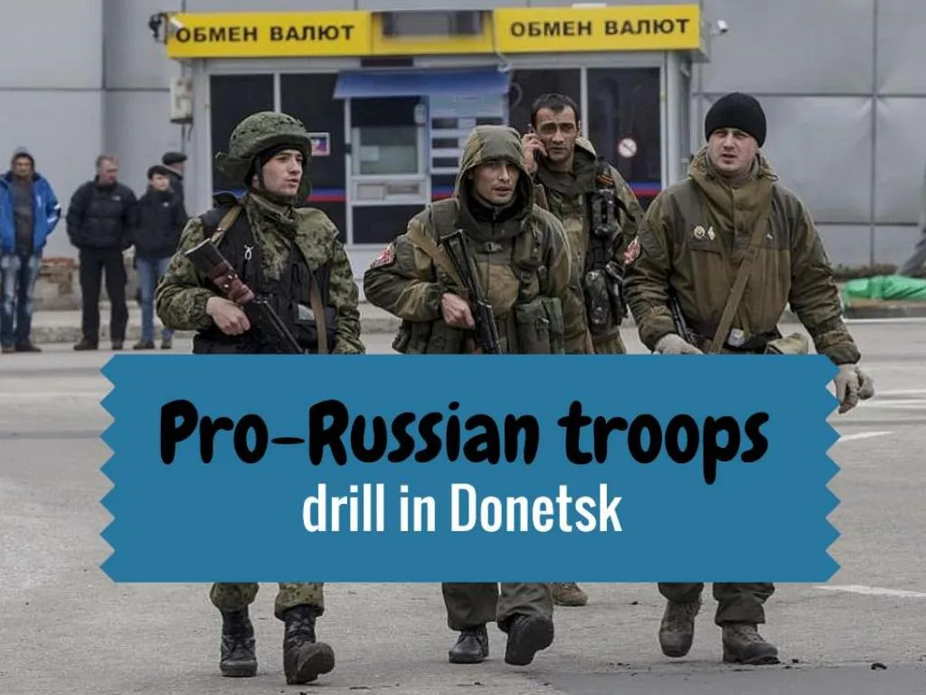 pro russian troops drill in donetsk