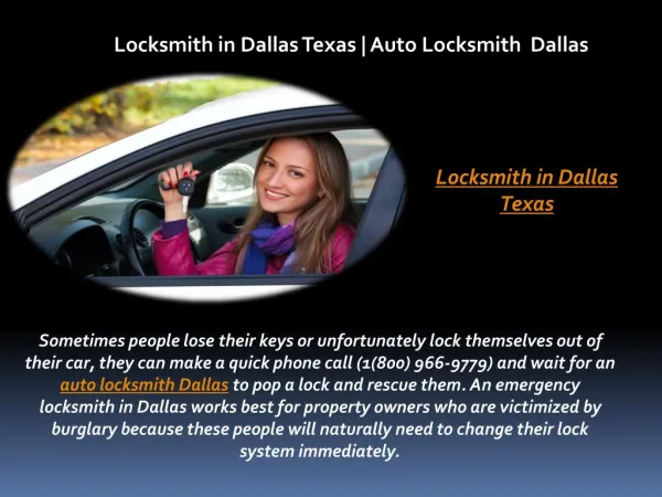 Locksmith in Dallas Texas | Auto Locksmith Dallas