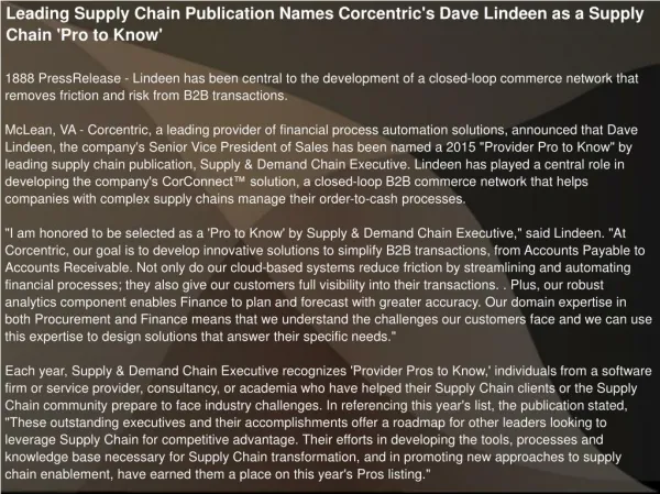 Leading Supply Chain Publication Names Corcentric's Dave