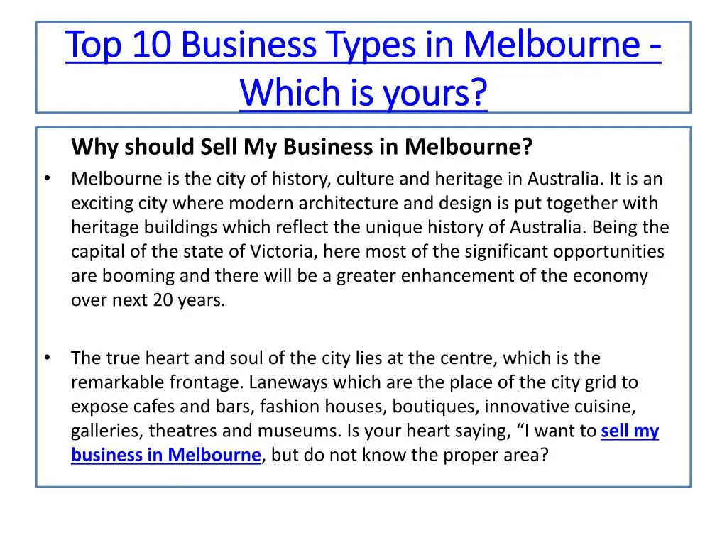 top 10 business types in melbourne which is yours