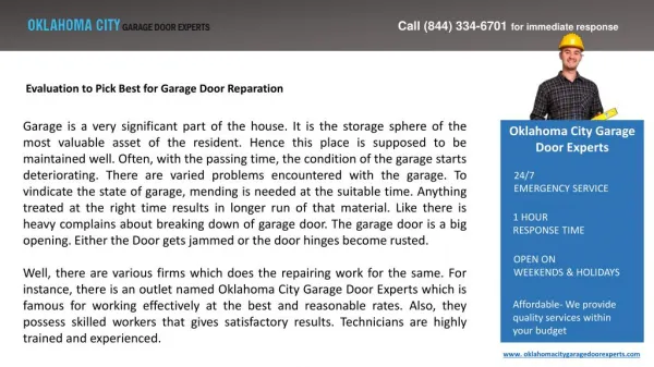 Evaluation to Pick Best for Garage Door Reparation