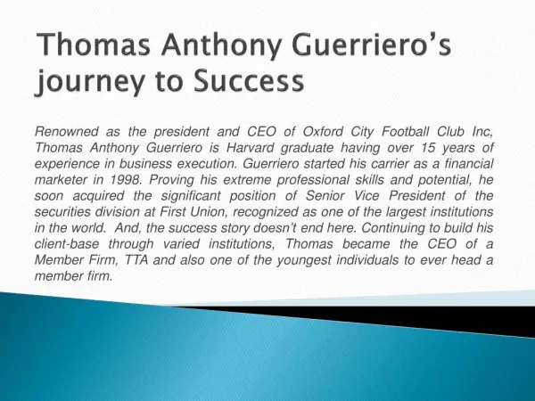 Thomas Anthony Guerriero’s journey to Success