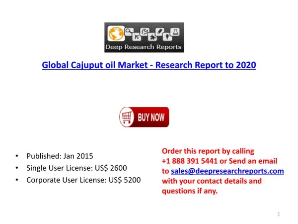 Global Cajuput oil Market - Deep Research Report to 2021