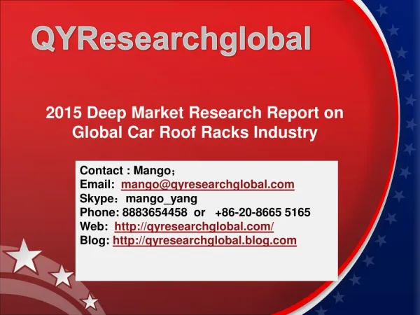 2015 Deep Market Research Report on Global Car Roof Racks In