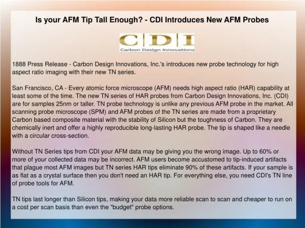 Is your AFM Tip Tall Enough? - CDI Introduces New AFM Probes