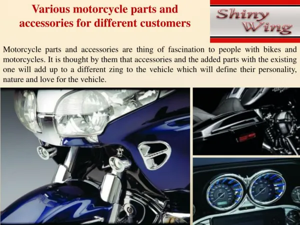 Various motorcycle parts and accessories for different custo