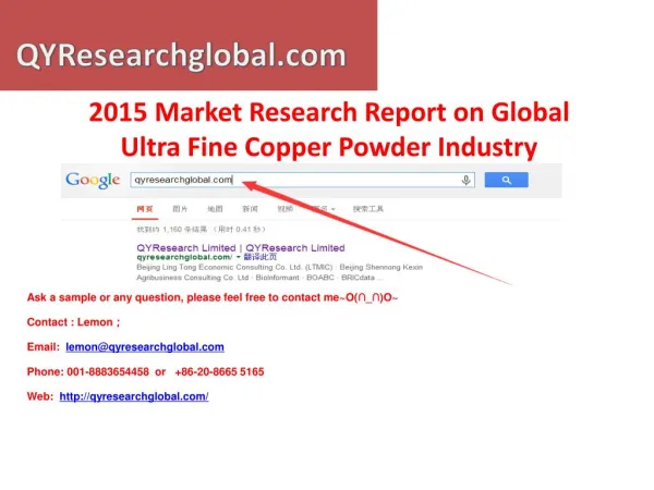 Global Ultra Fine Copper Powder Industry QYResearch Market R