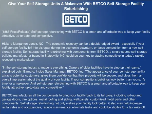 Give Your Self-Storage Units A Makeover With BETCO