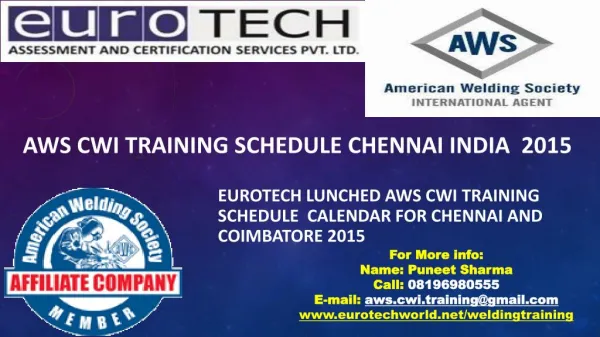 AWS CWI TRAINING SCHEDULE CHENNAI AND COIMBATORE 2015