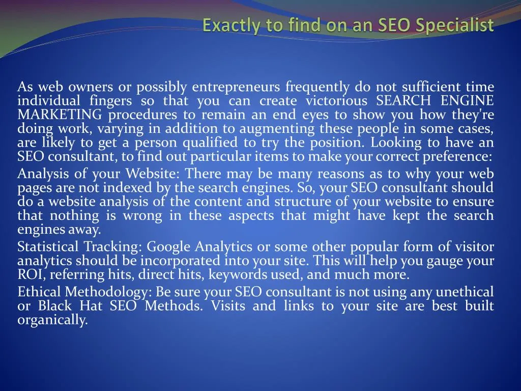exactly to find on an seo specialist