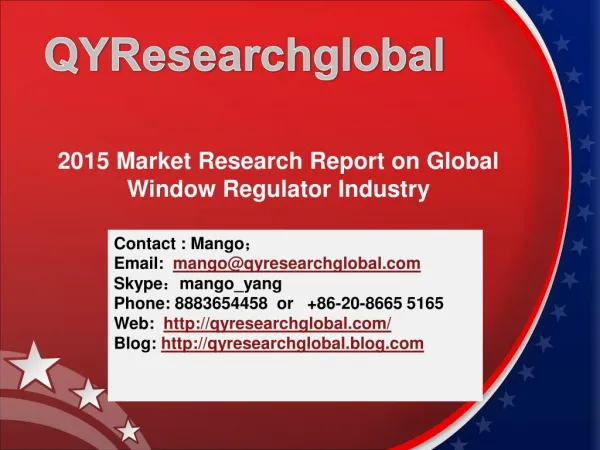 2015 Market Research on Global Window Regulator Industry