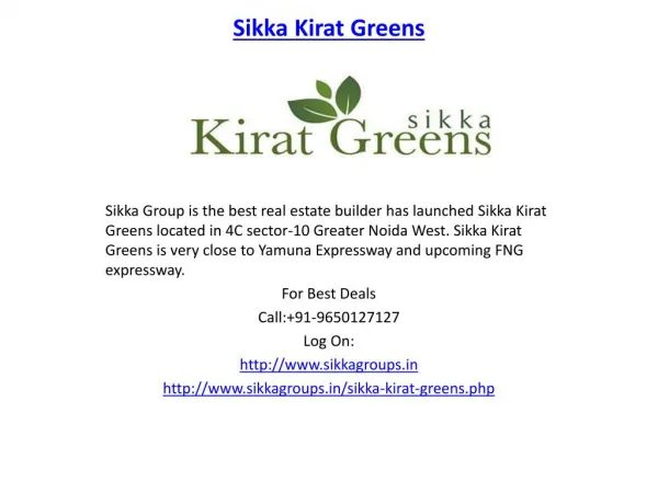 Sikka Kirat Greens Noida Extension Project