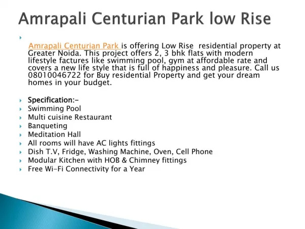 Call 08010046722 | Amrapali Centurian Park