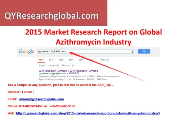 Global Azithromycin Industry 2015 Market Research Report