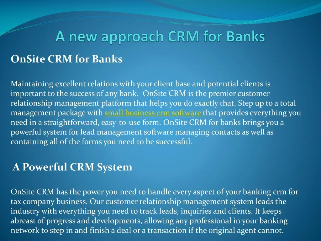 a new approach crm for banks