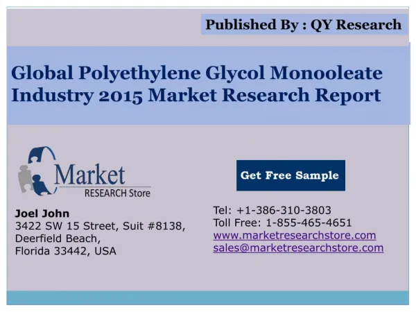 Global Polyethylene Glycol Monooleate Industry 2015 Market A