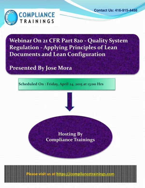 Webinar On 21 CFR Part 820 - Quality System Regulation
