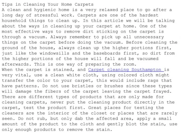 Tips in Cleaning Your Home Carpets
