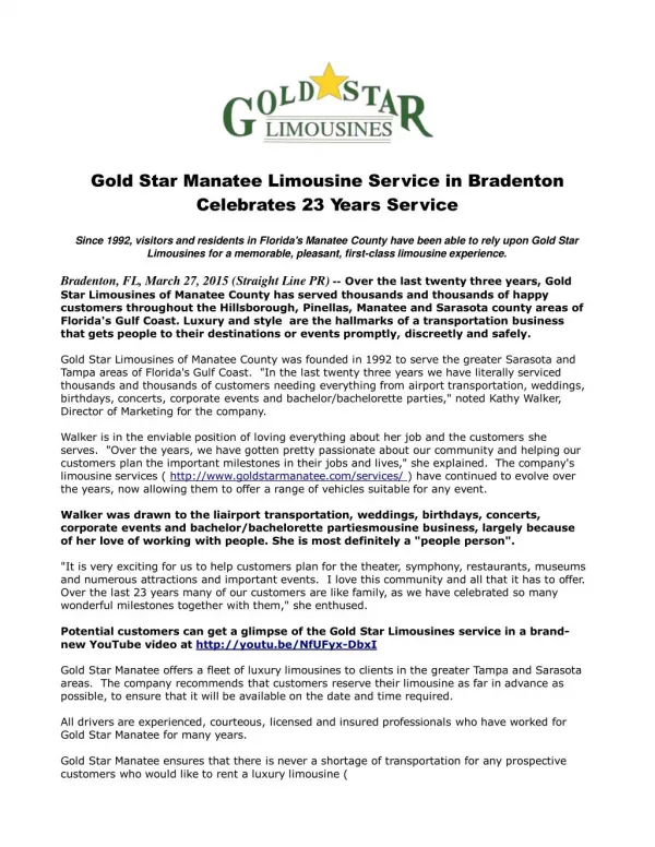Gold Star Manatee Limousine Service in Bradenton Celebrates