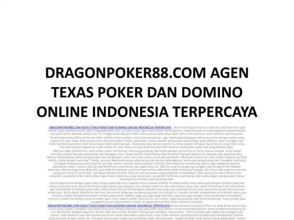 DRAGONPOKER88.COM AGEN TEXAS POKER DAN DOMINO ONLINE INDONES