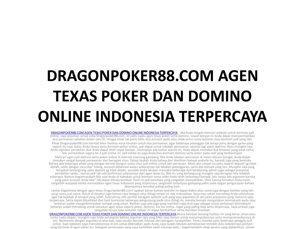 dragonpoker88 com agen texas poker dan domino online indonesia terpercaya