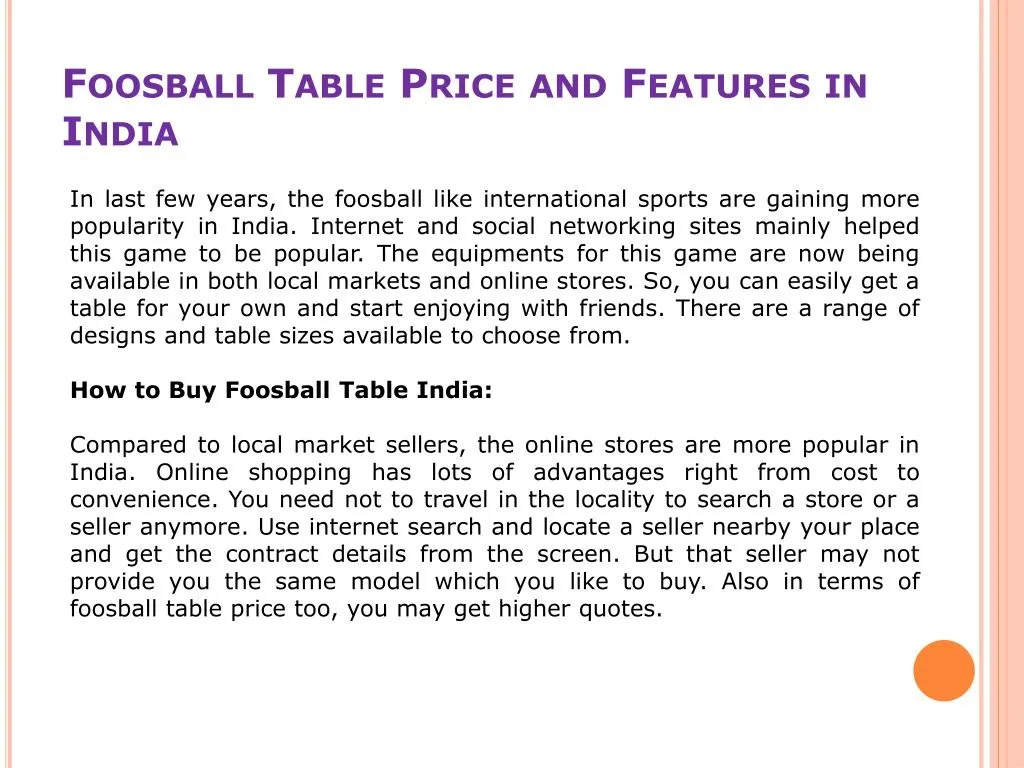 foosball table price and features in india