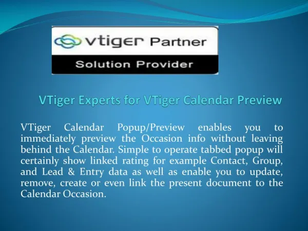VTiger Experts for VTiger Calendar Preview